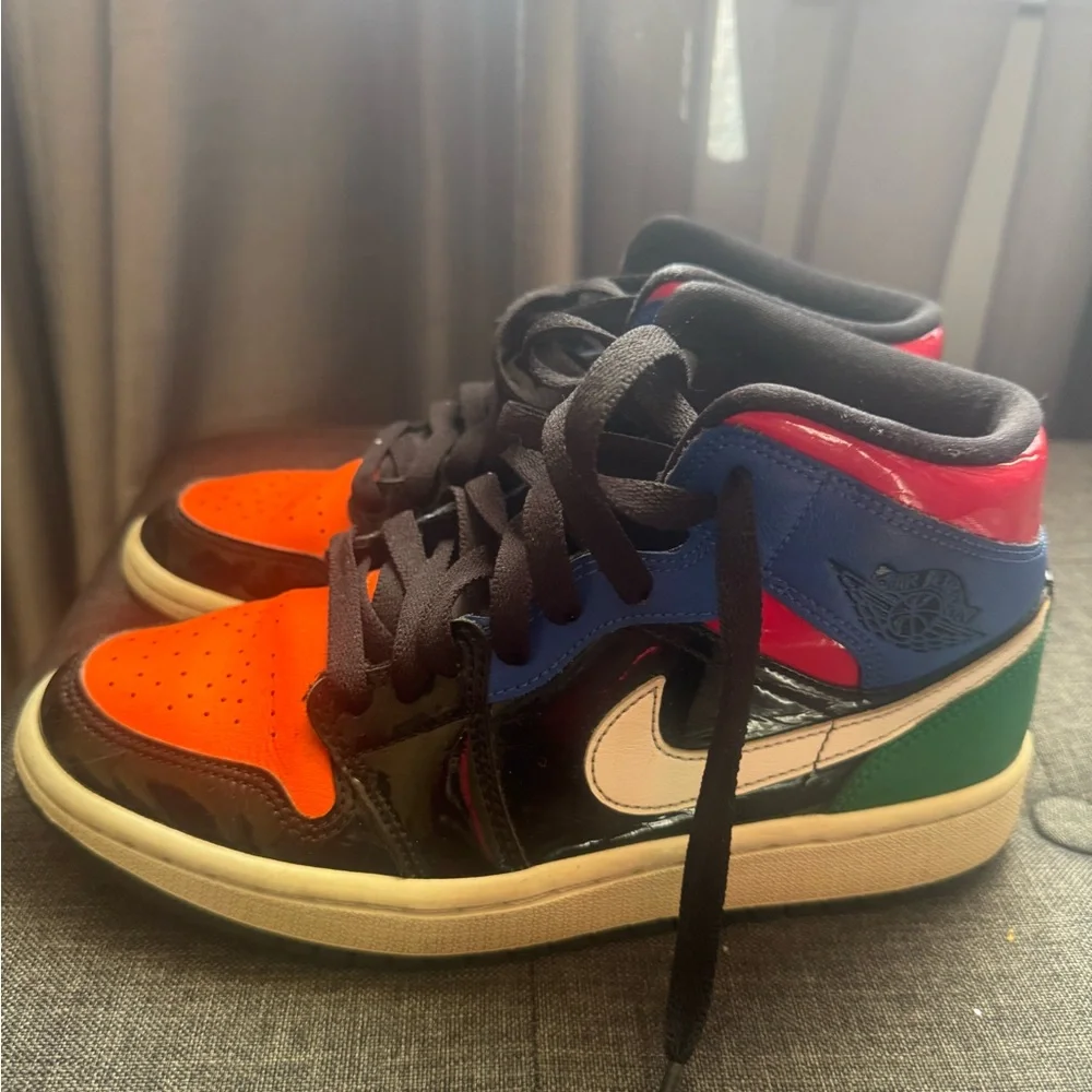 Jordan Black and Orange High-Top Sneakers - Picture 2 of 4